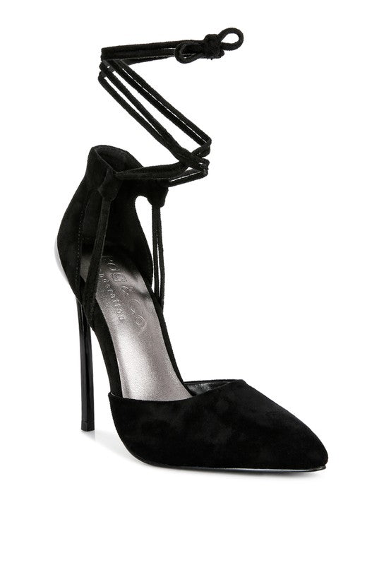 RULE BREAKER Black Lace Up Stiletto Sandals