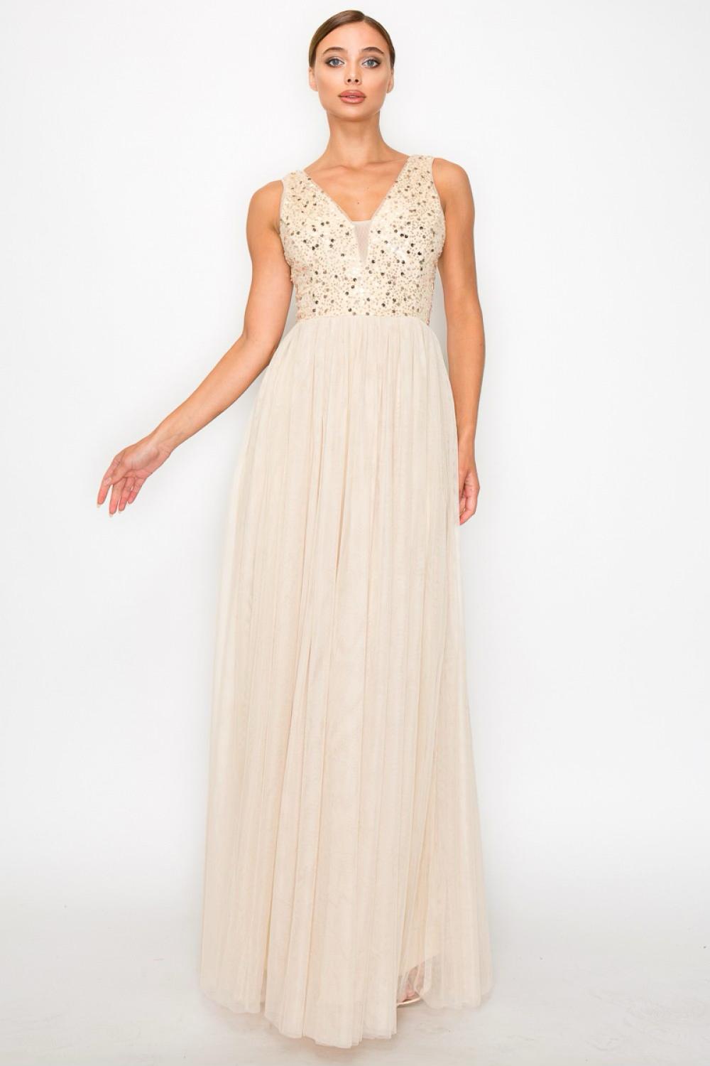 beige sequin maxi dress Beige Stellar Sequin Maxi Dress